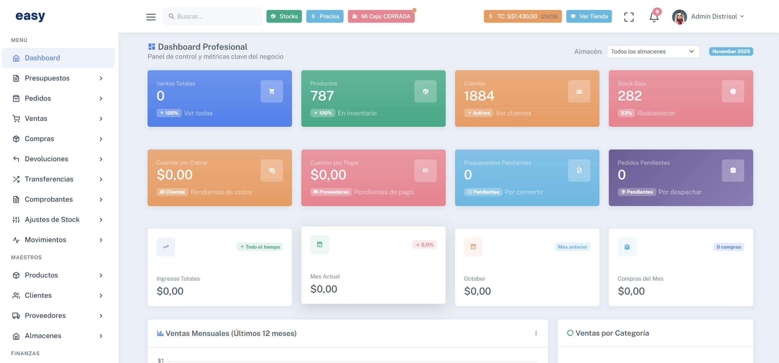Dashboard Multi-Warehouse Easy