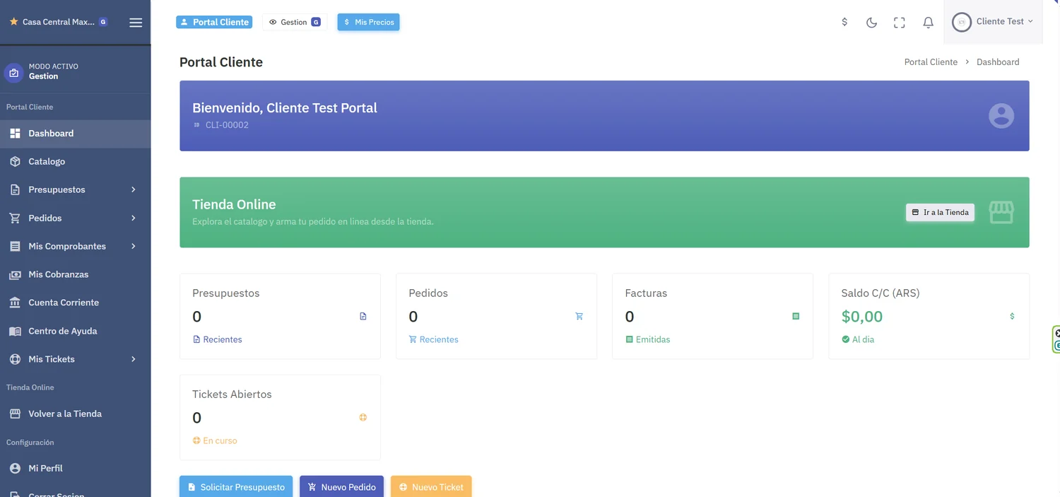 Portal Cliente: presupuestos, pedidos, facturas y saldo de cuenta corriente, con acceso a la tienda online